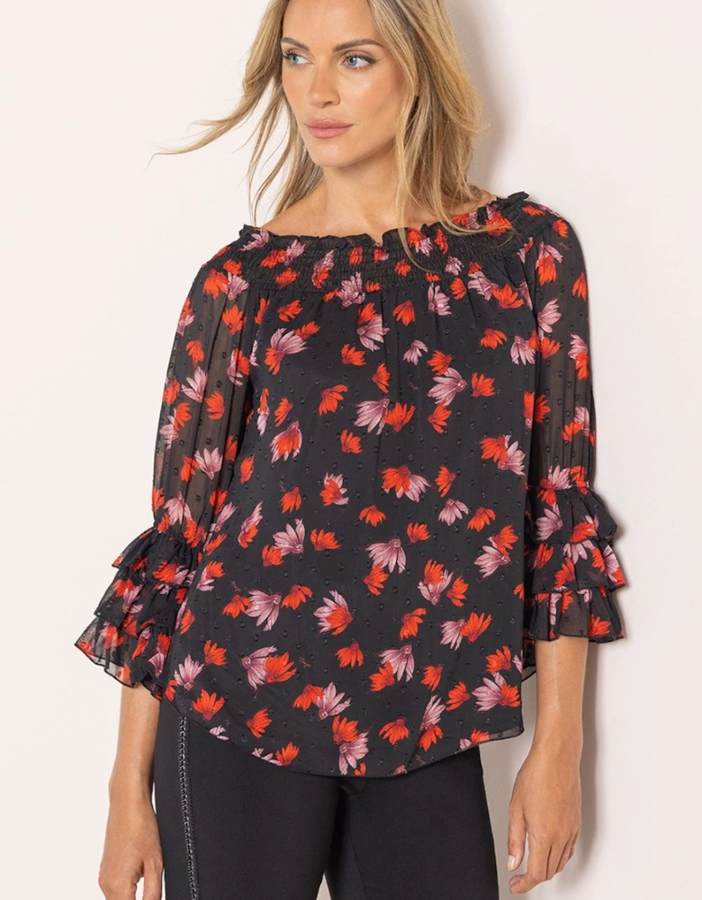 Floral Printed Shirred Neck Top