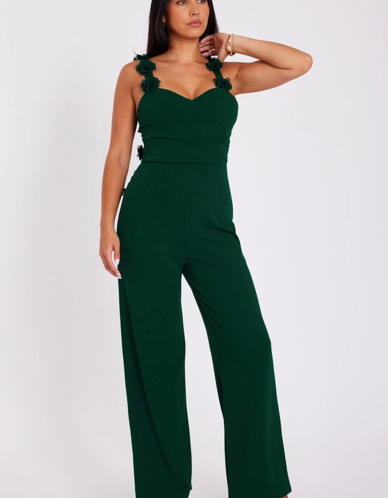 Green Floral Strap Jumpsuit