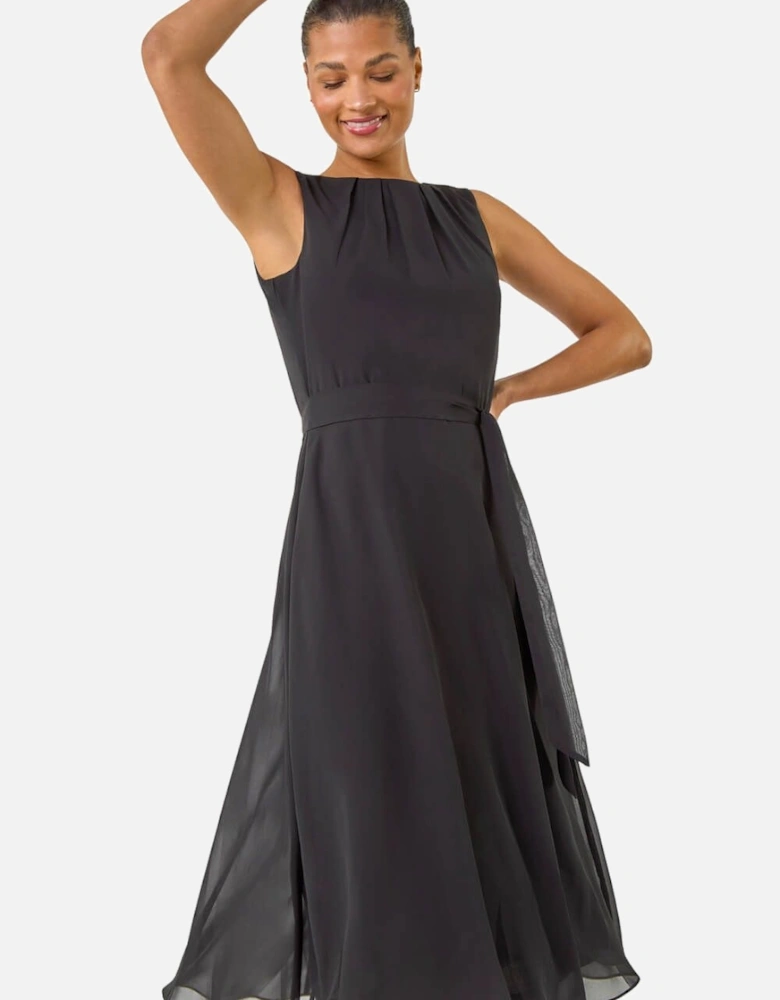 Chiffon Pleated Neck Midi Dress