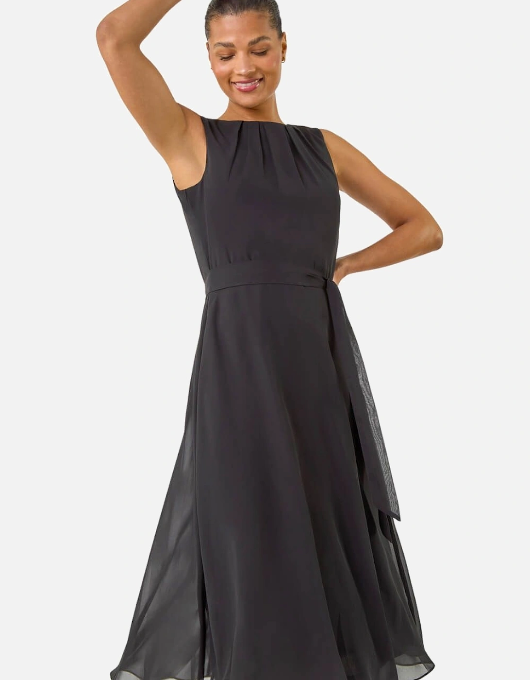 Chiffon Pleated Neck Midi Dress, 2 of 1