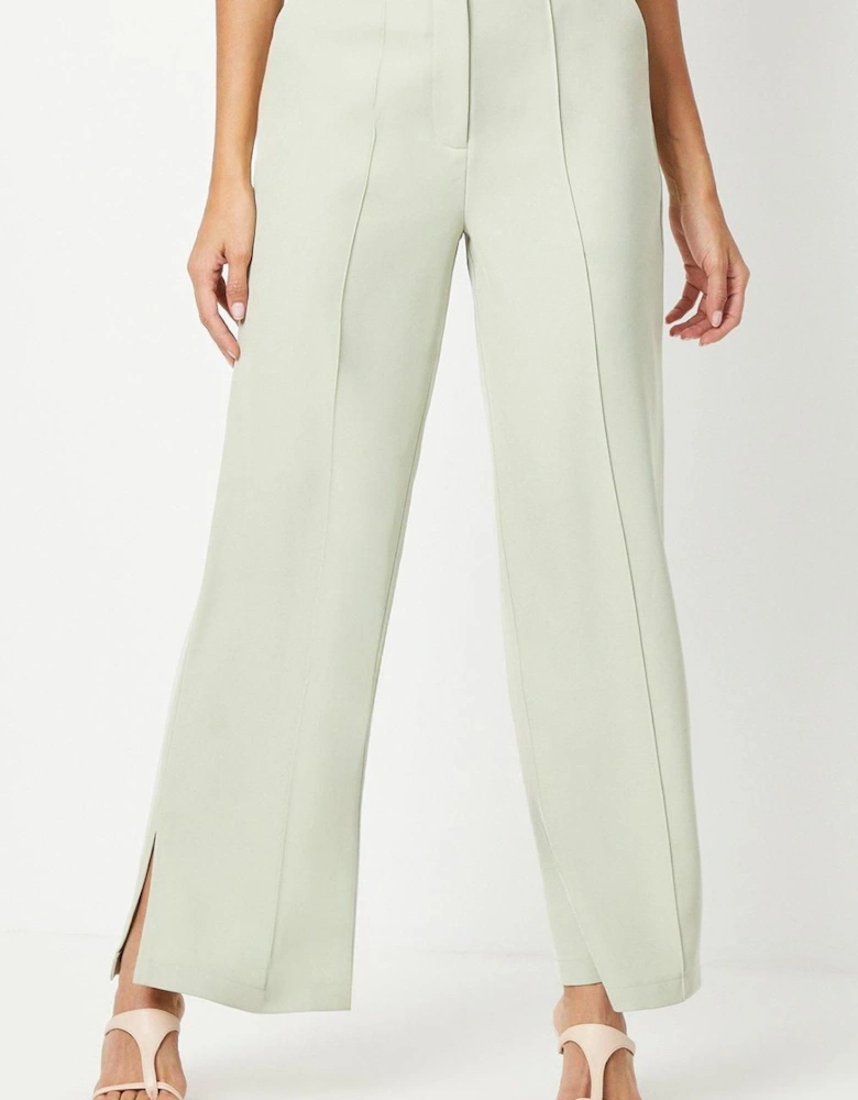 Pintuck Front Straight Leg Trouser With Split