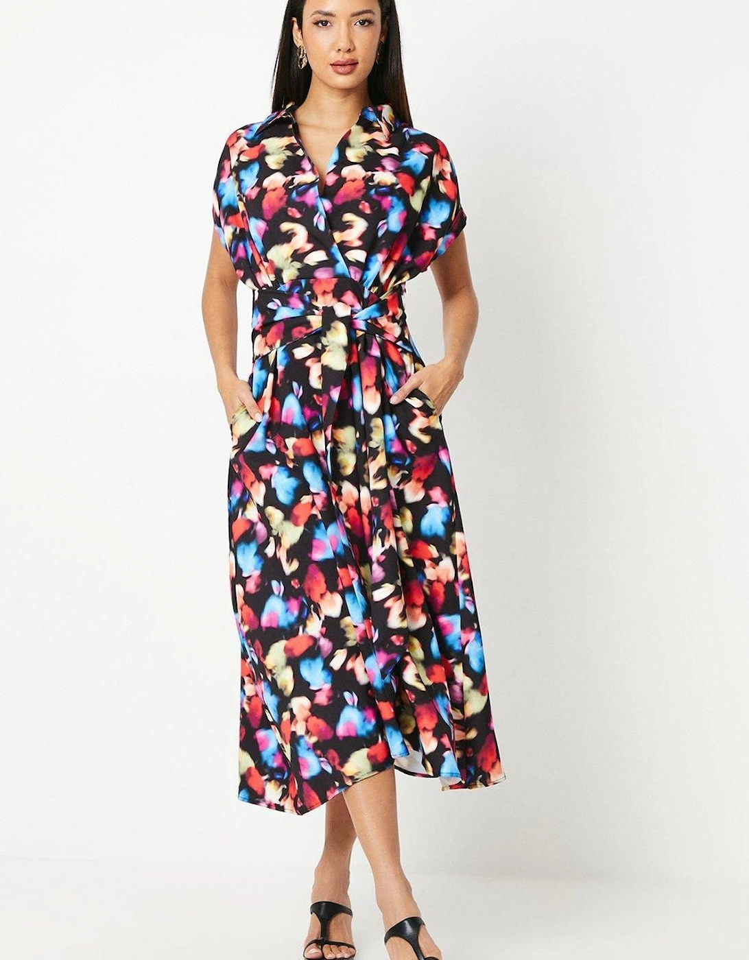 Blur Print Front Tie Shirt Midi Dress, 2 of 1
