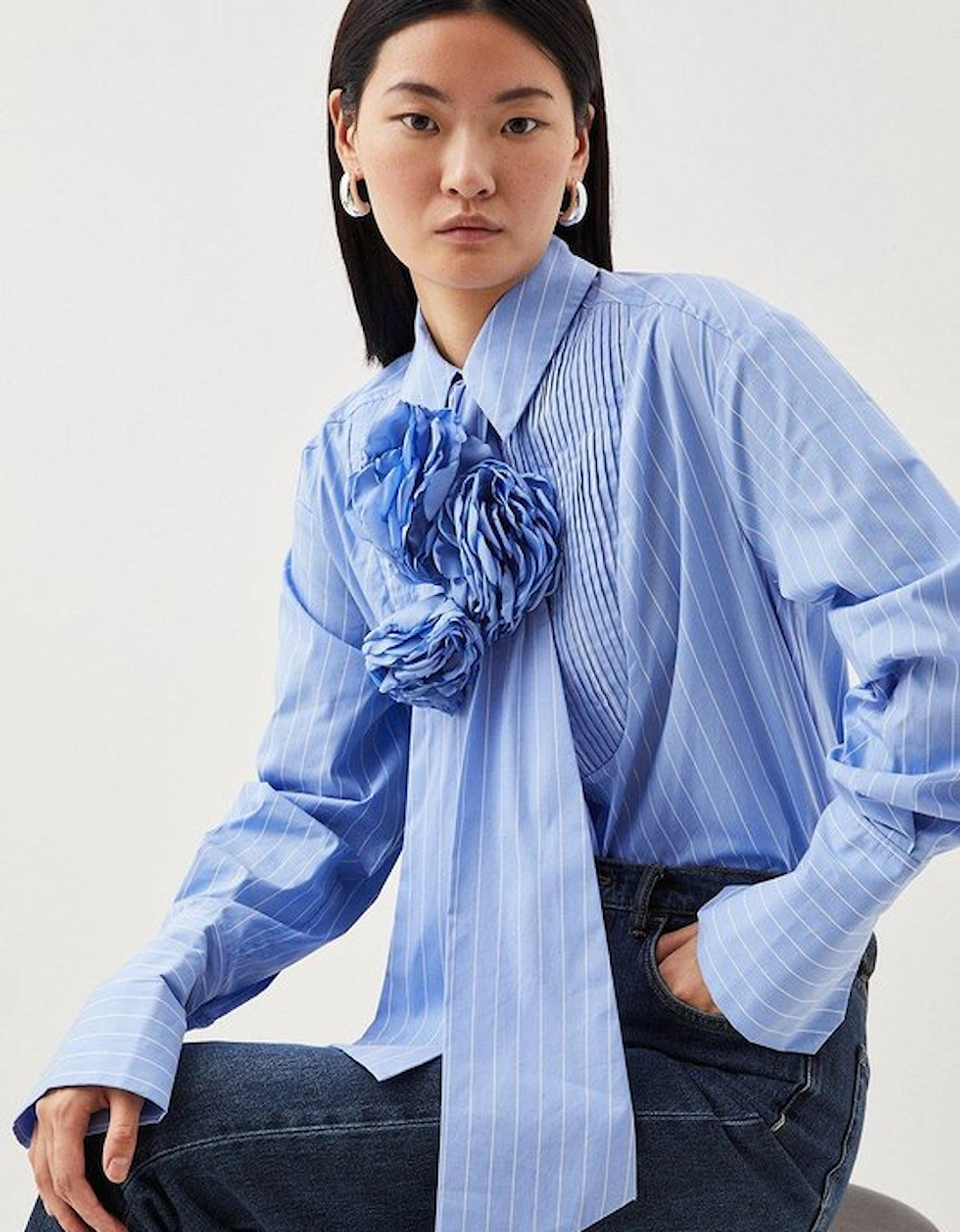 Striped Cotton Woven Shirt With Rosette, 2 of 1