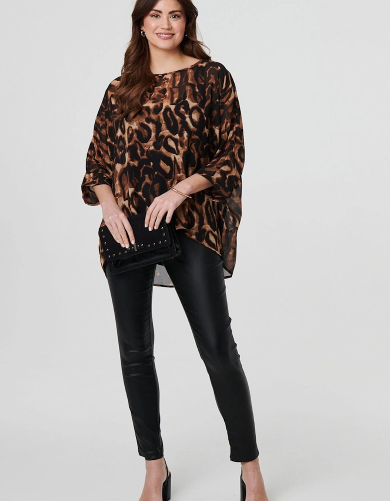 Animal Print 3/4 Sleeve Blouse Top