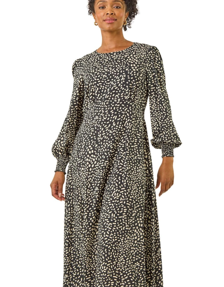 Petite Print Shirred Midi Dress