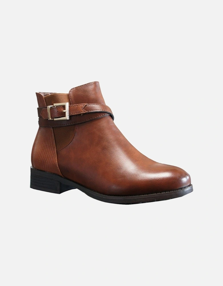 Fashion Faux Croc Buckle Deco Zip Closure Low Heel Ankle Boots