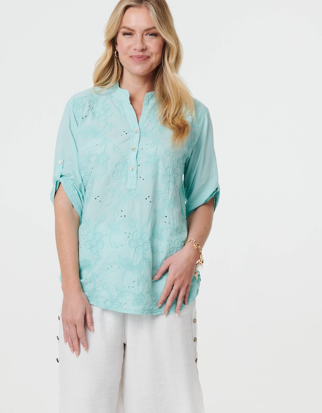Broderie Anglaise Button Front Blouse, 2 of 1