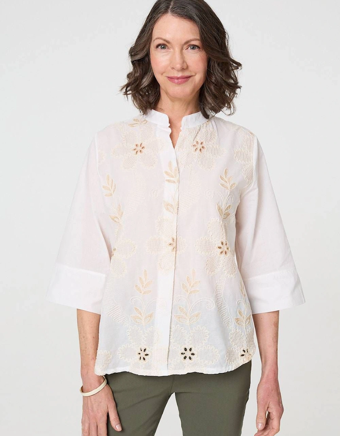 Floral Embroidered Texture V-Neck Blouse, 2 of 1