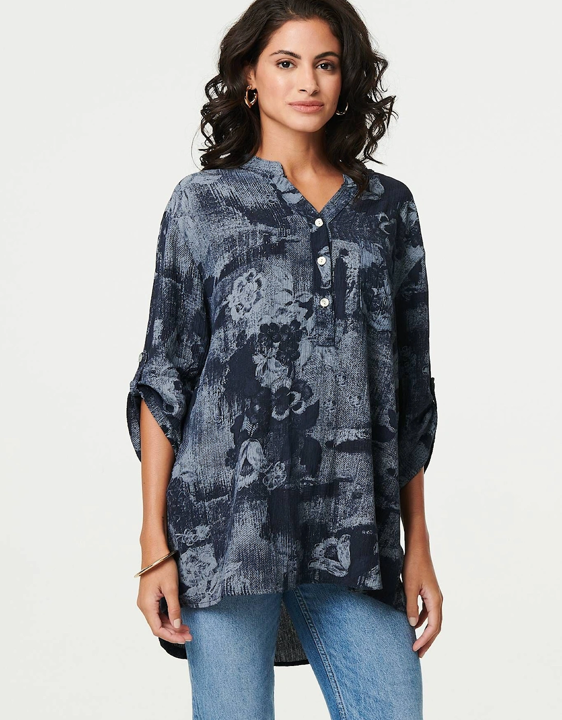 Floral 3/4 Sleeve Relaxed Blouse, 2 of 1