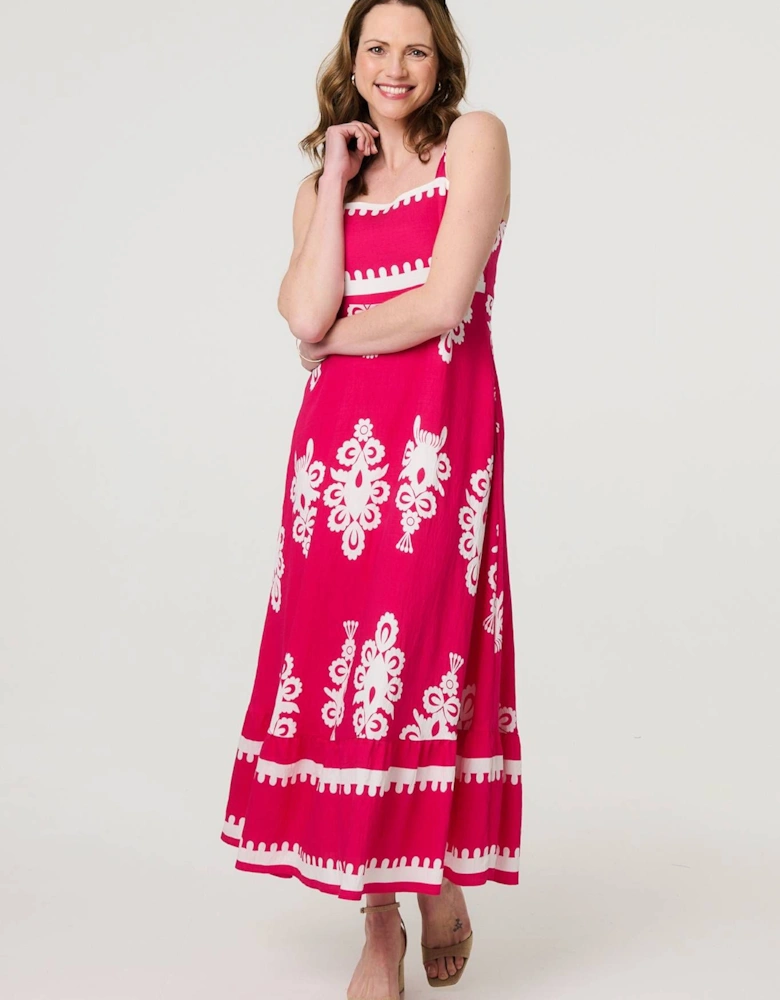 Ikat Print Sleeveless A-Line Maxi Dress