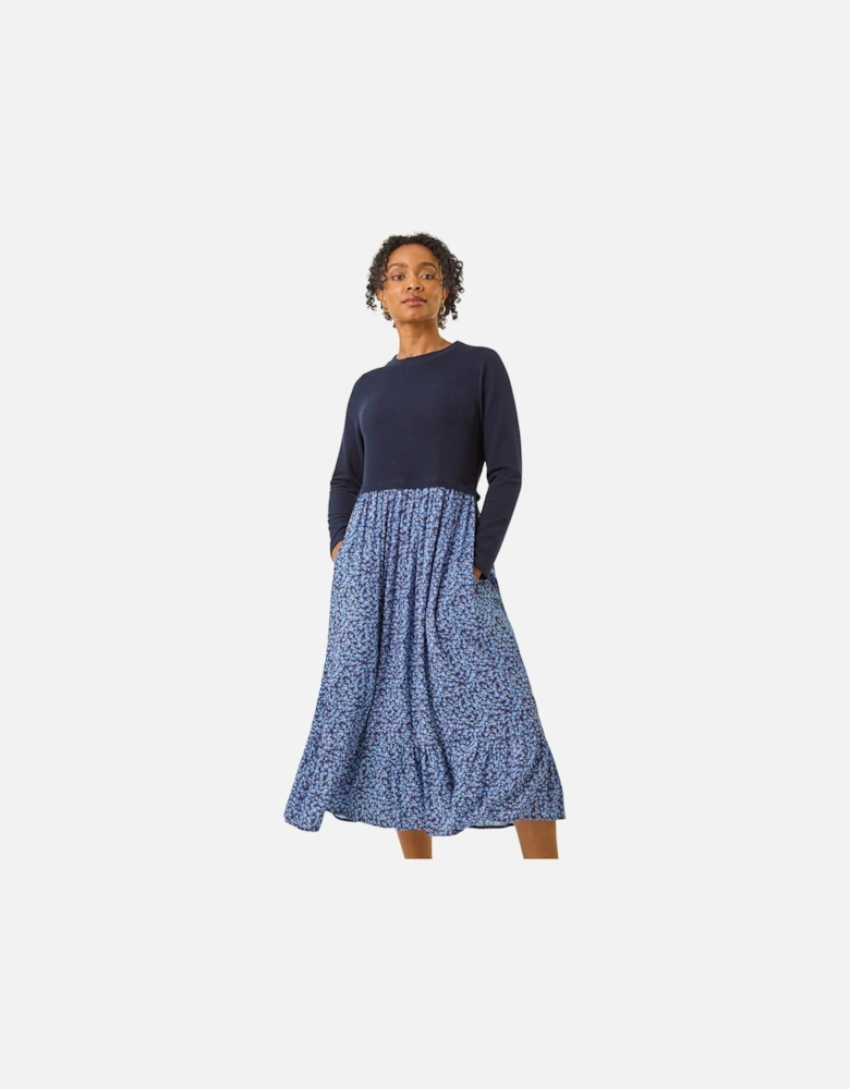 Petite Contrast Tiered Midi Dress