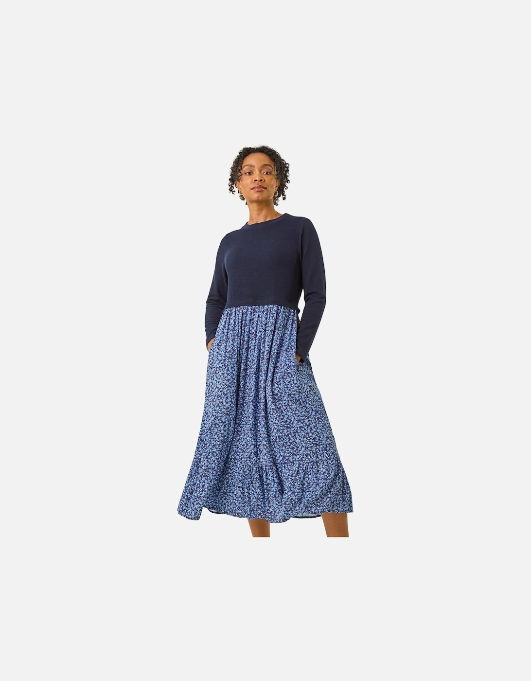 Petite Contrast Tiered Midi Dress, 2 of 1