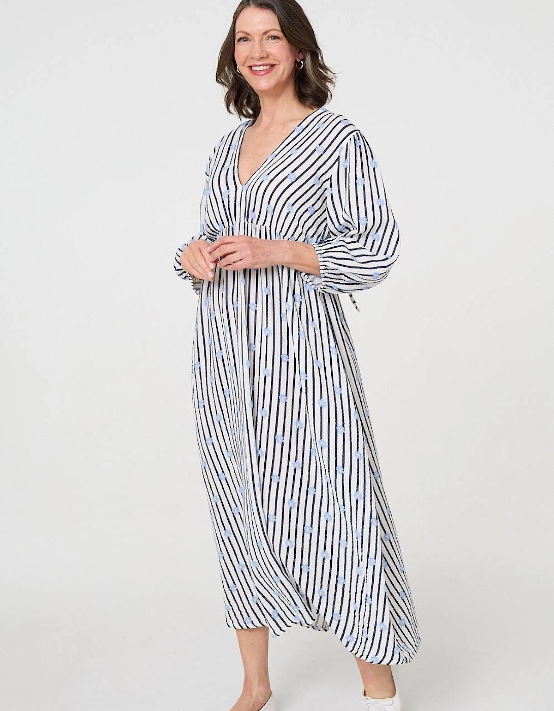 Striped Long Sleeve Empire Maxi Dress, 2 of 1
