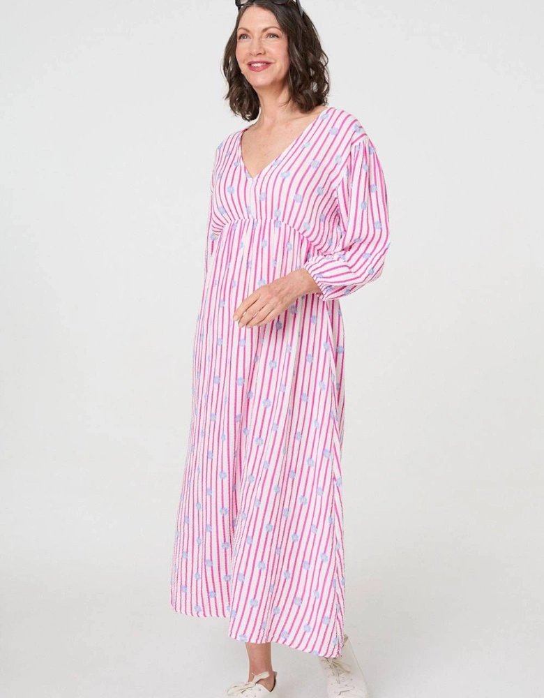 Striped Long Sleeve Empire Maxi Dress