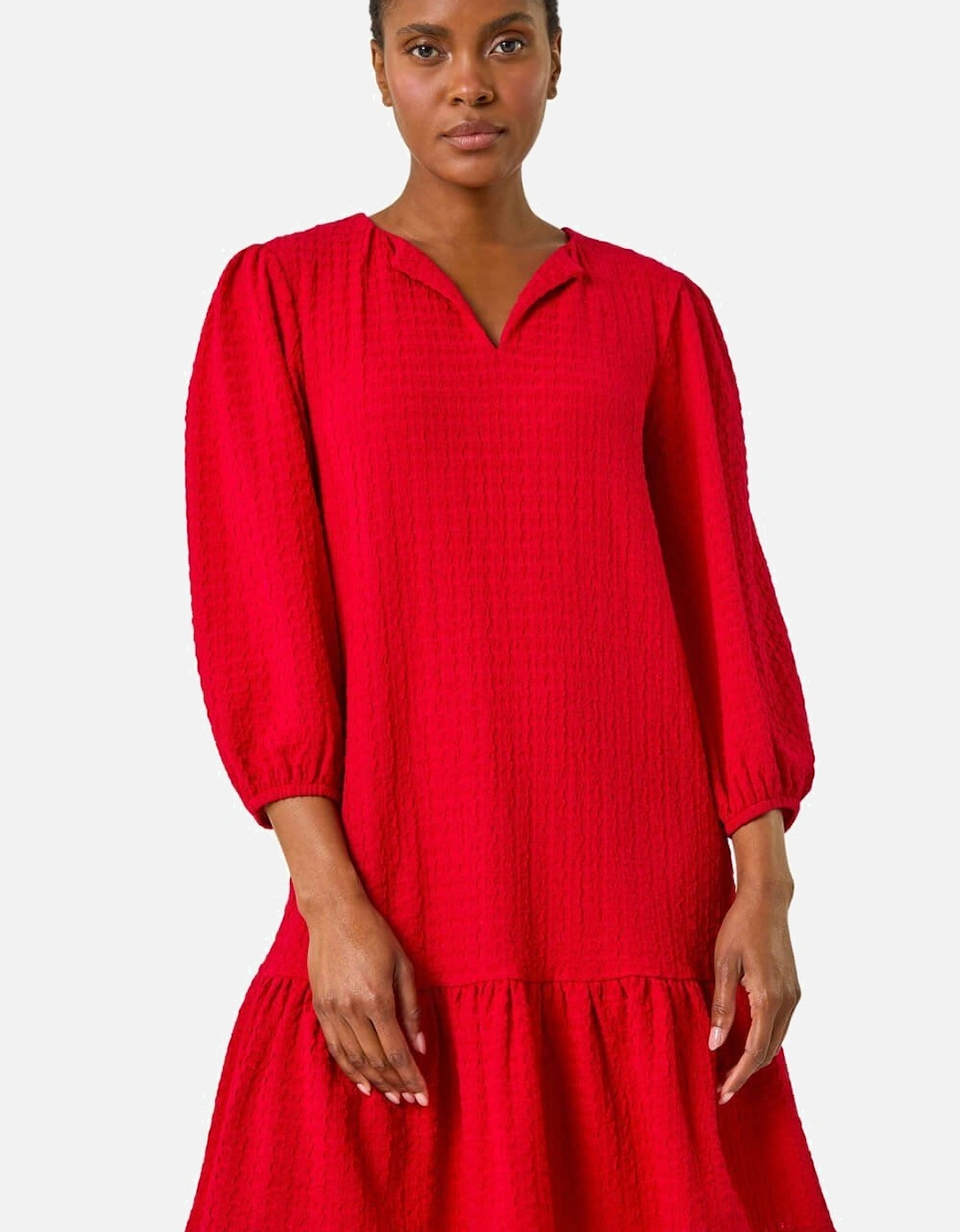 Textured V-Neck Frill Hem Smock Dress, 2 of 1
