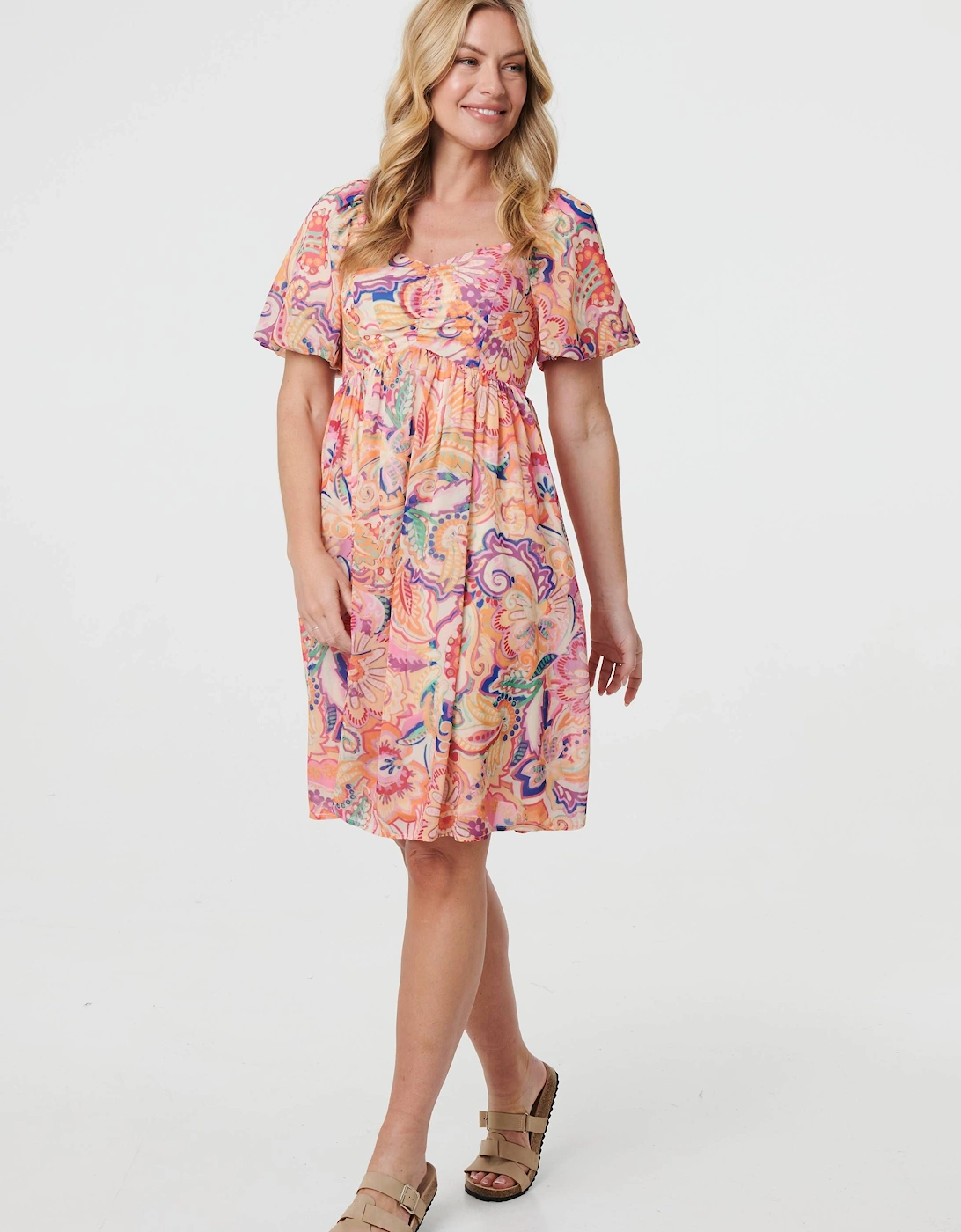 Abstract Ruched Empire Knee Length Dress, 2 of 1