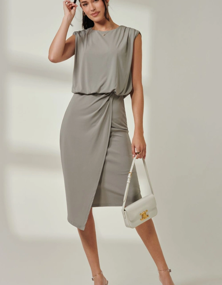 Tiered Draped Pencil Dress