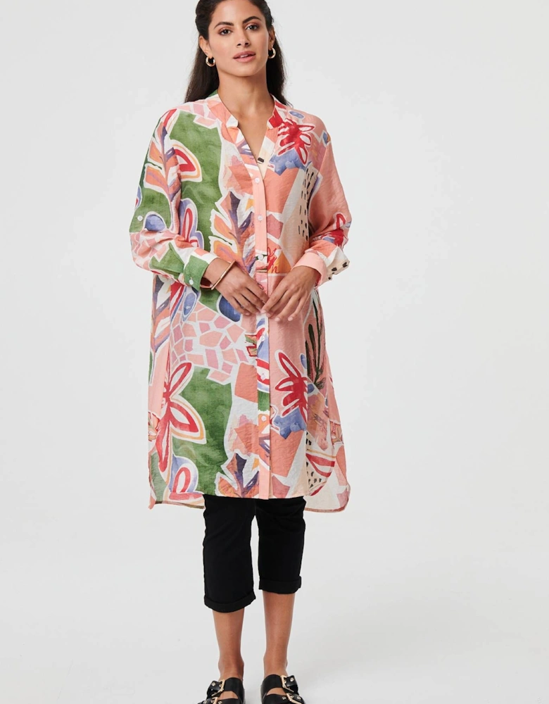 Abstract Longline Relaxed Shirt Dress