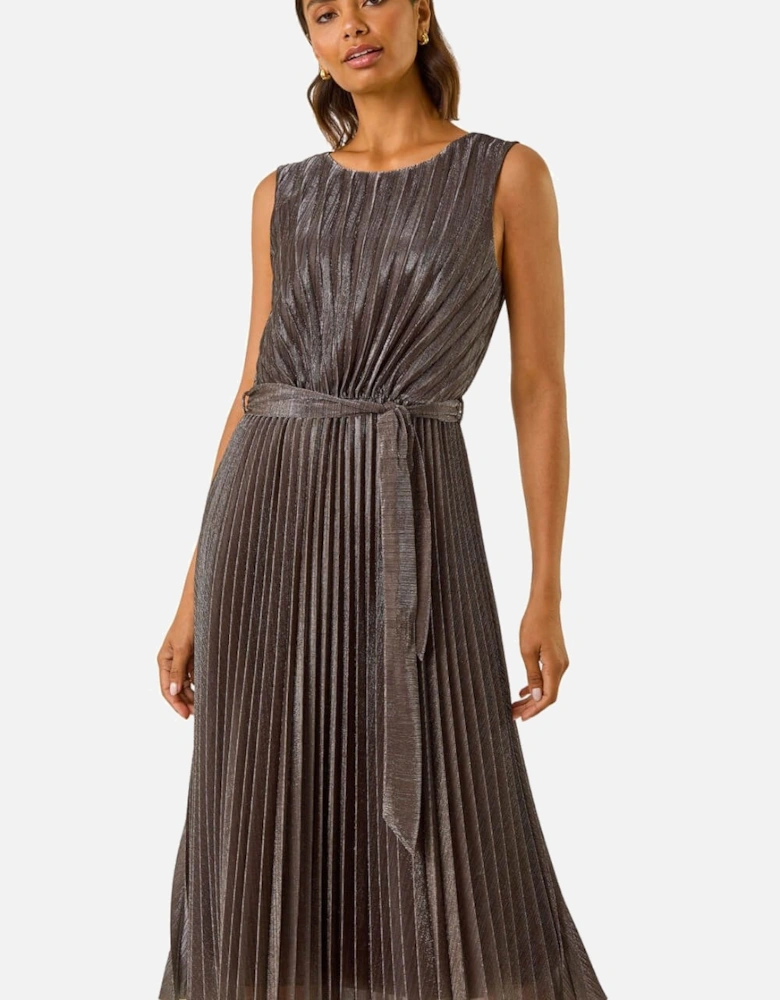 Metallic Pleated Midi Dress