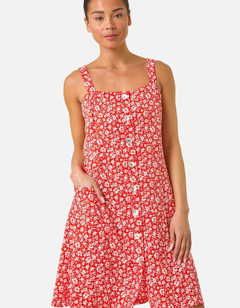 Petite Ditsy Floral Print Button Dress
