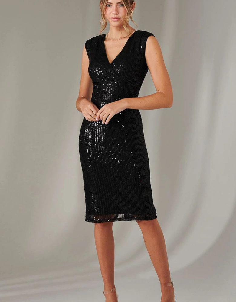 Qaya Sequin V Neck Shift Dress