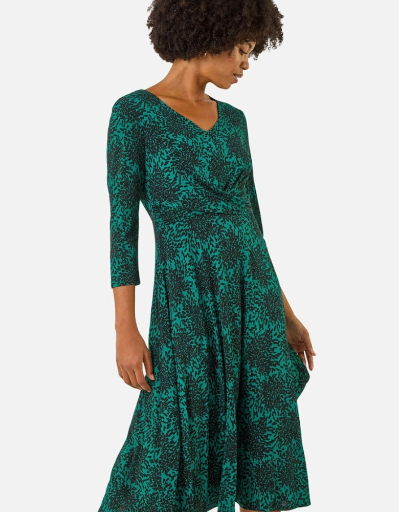 Speckled Print Wrap Bodice Midi Dress