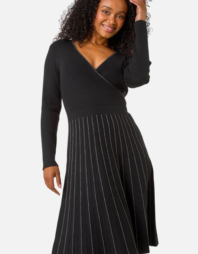 Petite Metallic Pleat Knitted Dress
