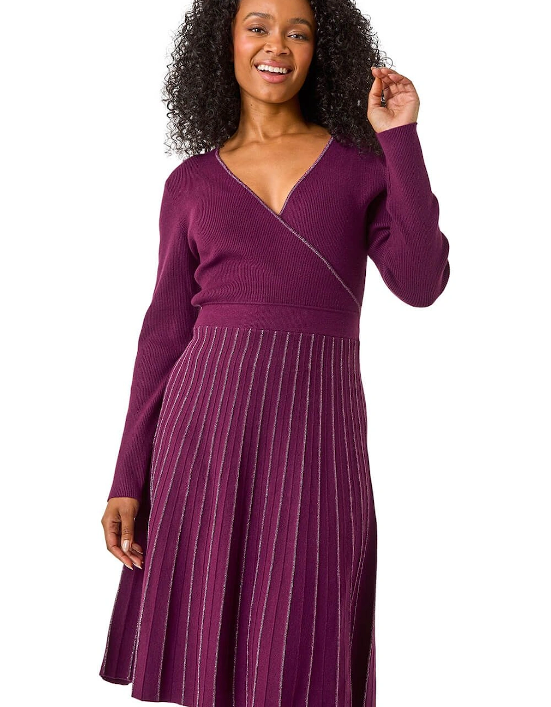 Petite Metallic Pleat Knitted Dress, 2 of 1