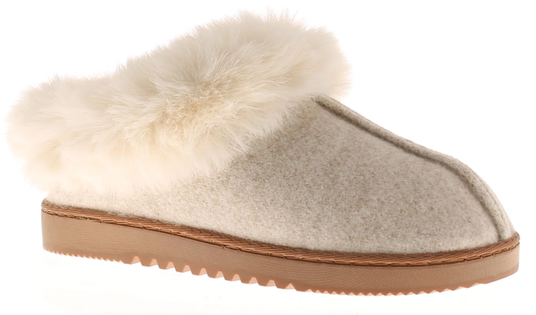Womens Mule Slippers Soft Fleece Faux Fur Fudge beige UK Size