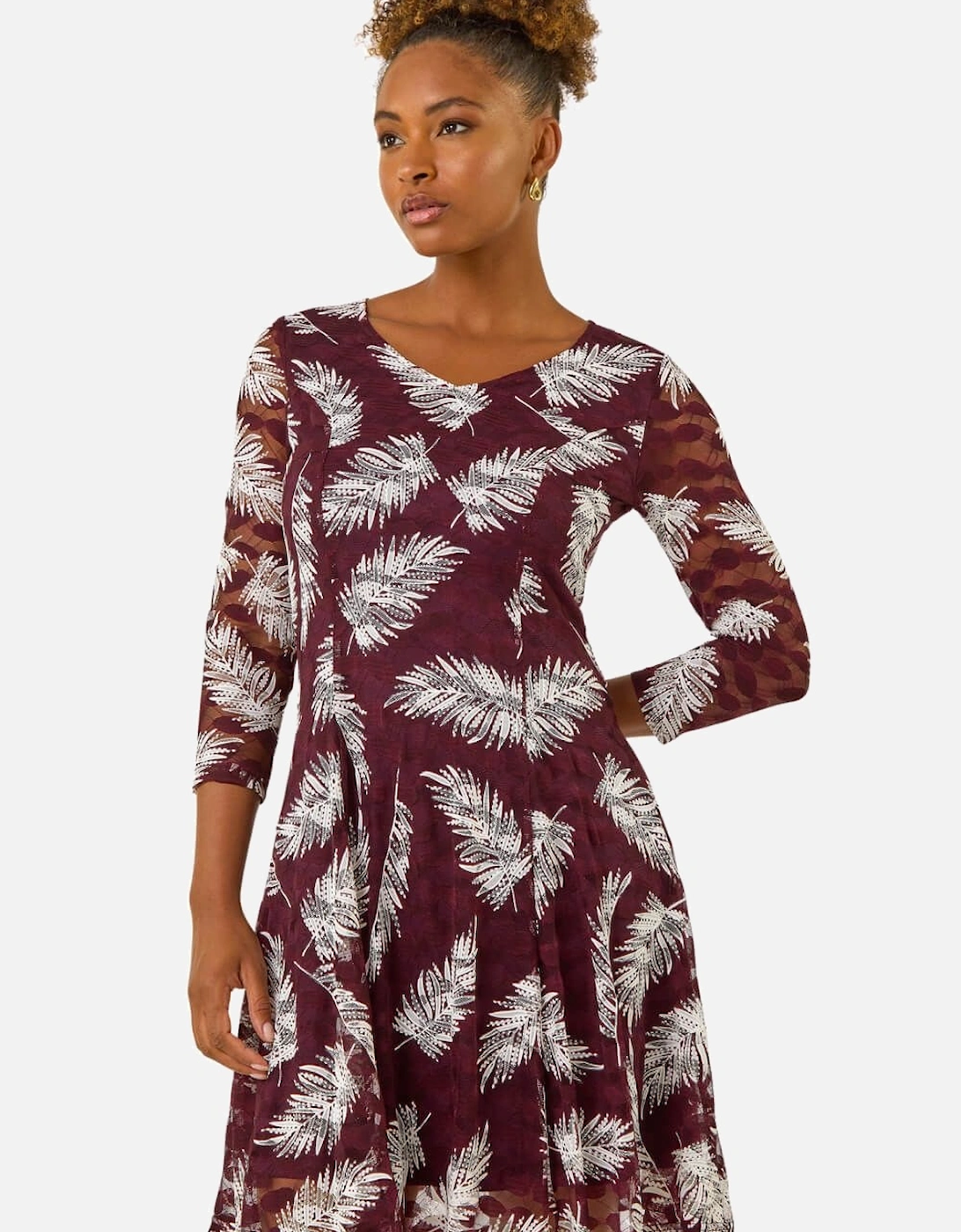 Leaf Print Lace Stretch Dress, 2 of 1
