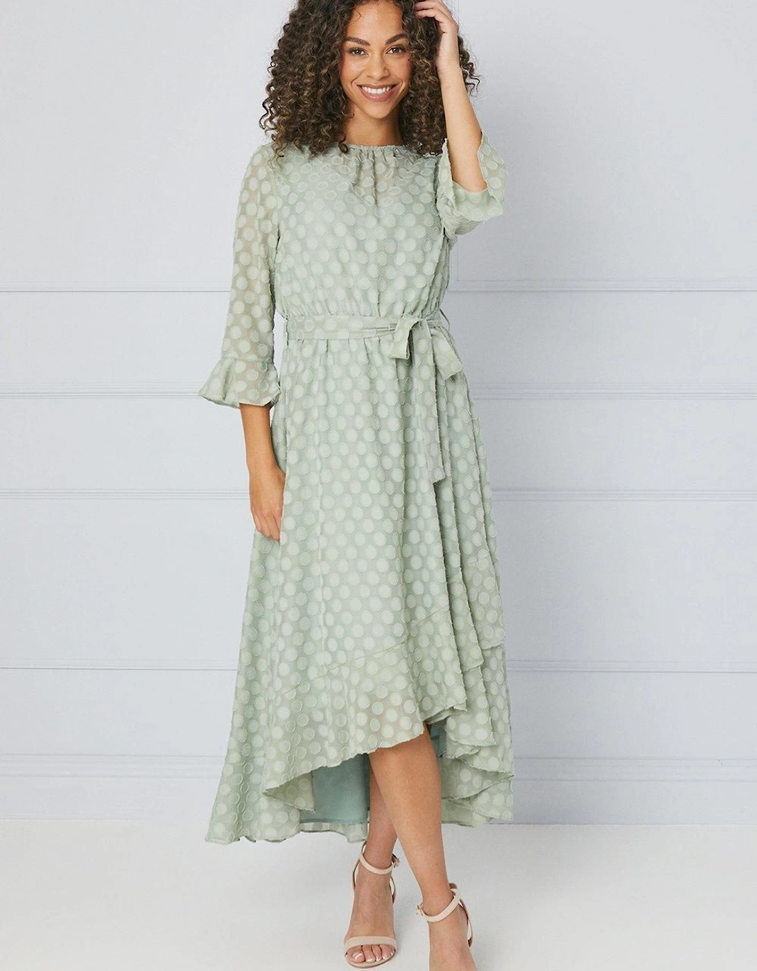 Spot Ruffle Sleeve Midaxi Dress, 2 of 1