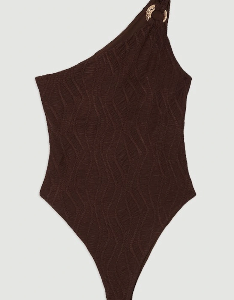 Textured One Shoulder Cut Out Swimsuit