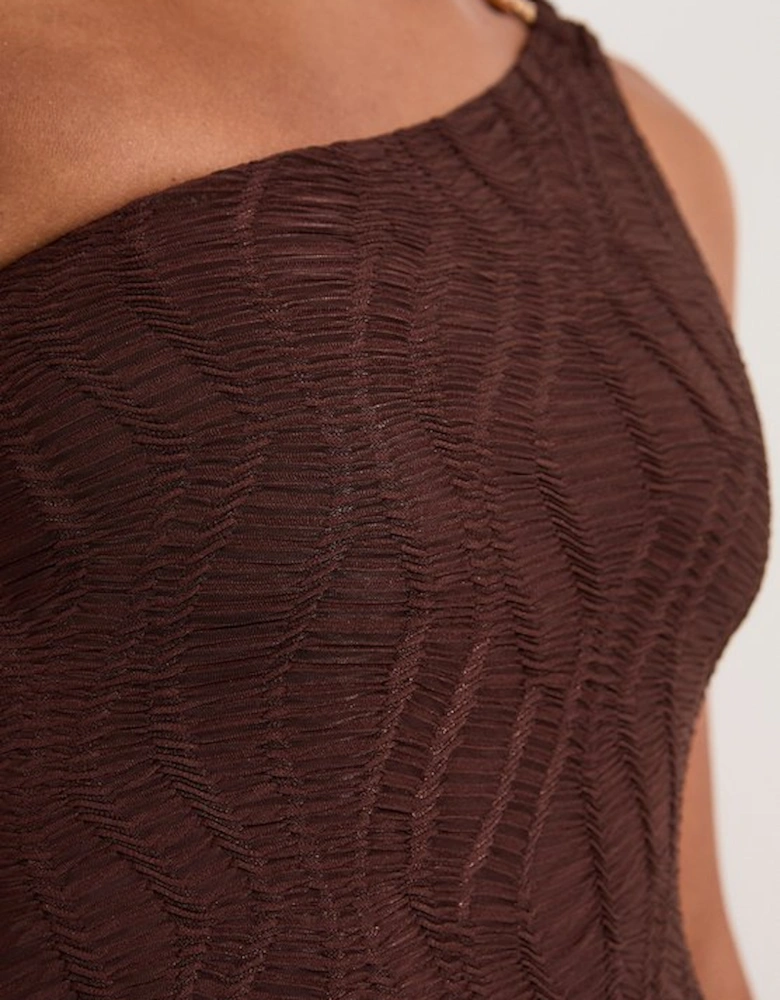 Textured One Shoulder Cut Out Swimsuit