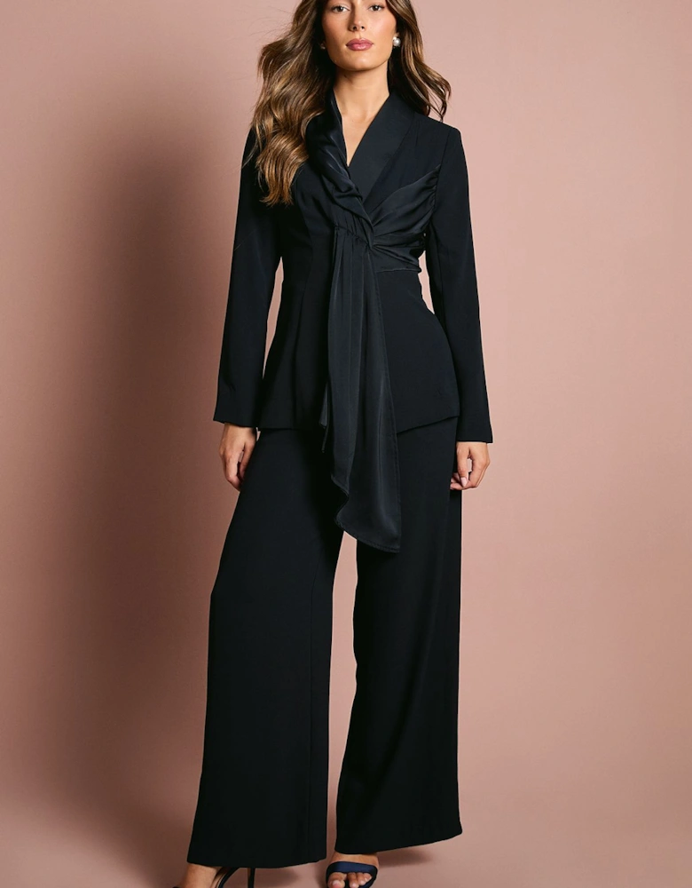 Wide Leg Trouser With Satin Pleated Waistband
