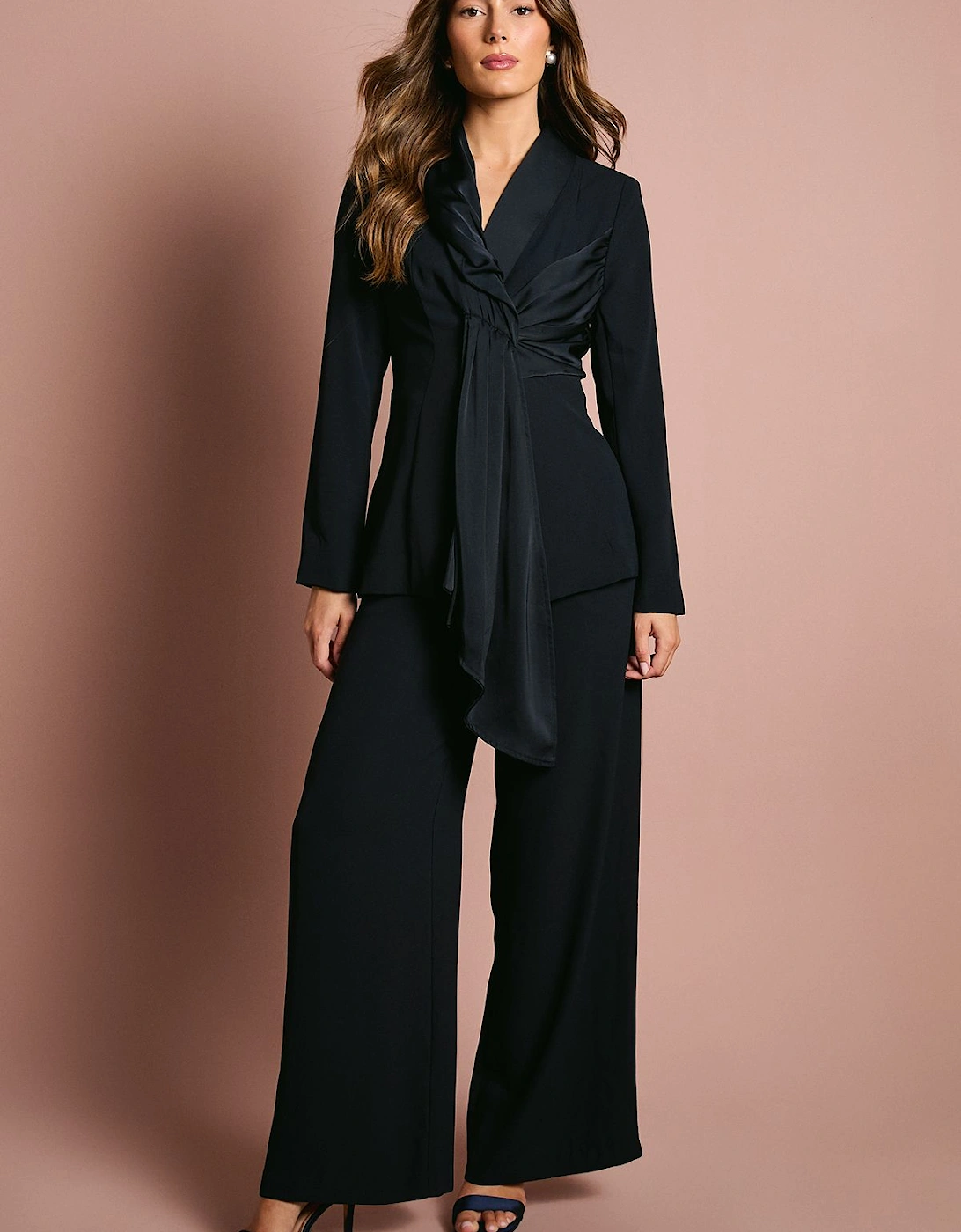 Wide Leg Trouser With Satin Pleated Waistband, 2 of 1