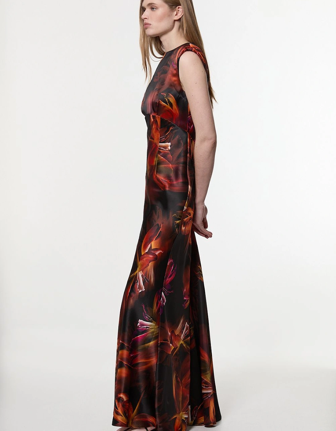 Satin Strong Shoulder Woven Maxi Dress, 2 of 1