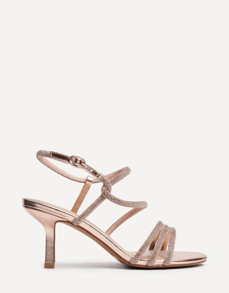 Charm Rose Gold Faux Leather Strappy Diamante Heeled Sandal