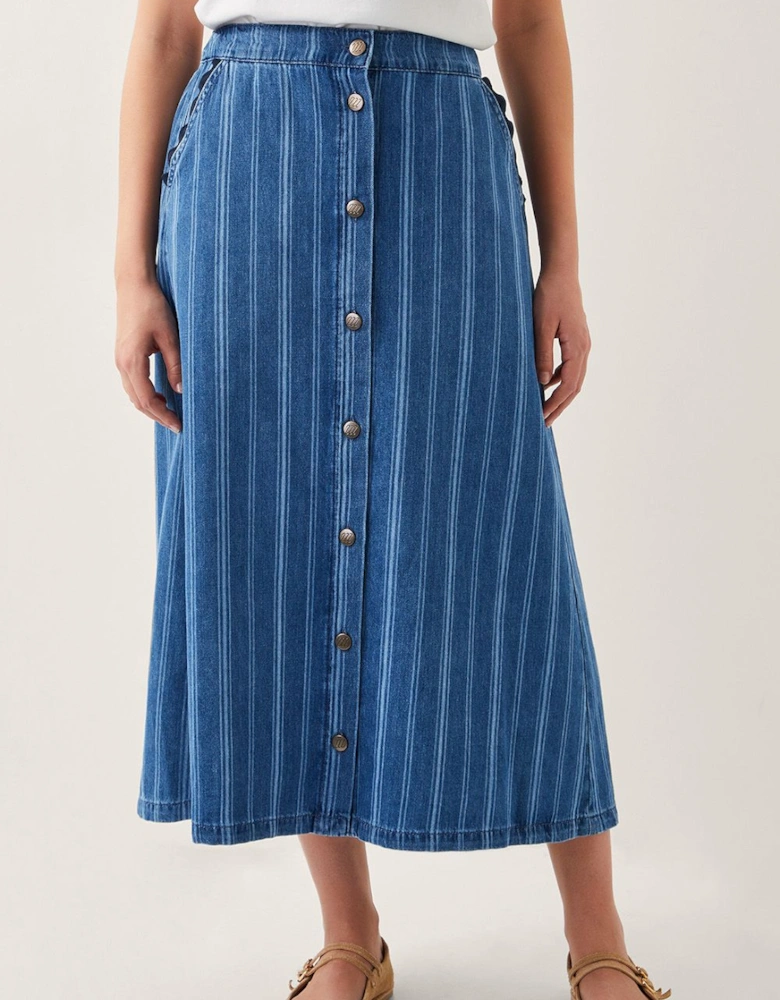 Ottilie Stripe Denim Midi Skirt Blue