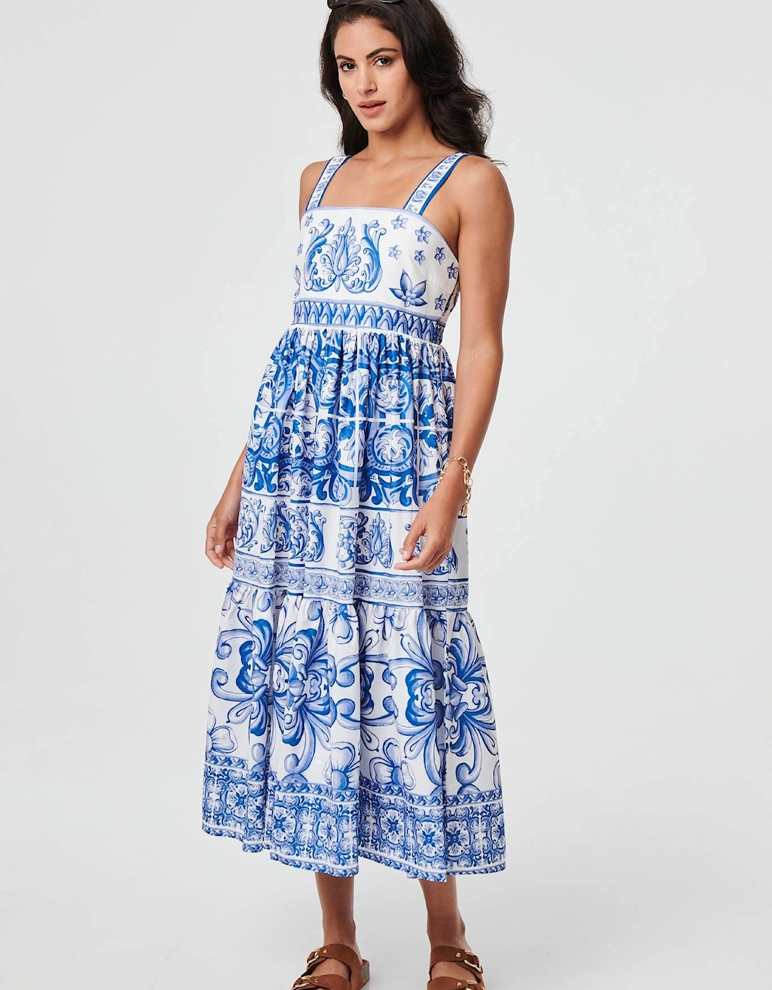 Mosaic Print Wide Strap Midi Sun Dress, 2 of 1