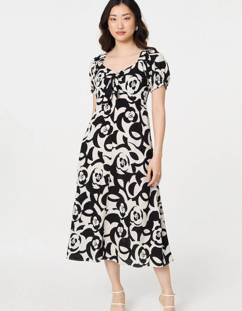 Abstract Tie Up Bardot Midi Dress