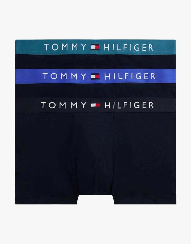 Mens 3 Pack Logo Waistband Trunks Navy