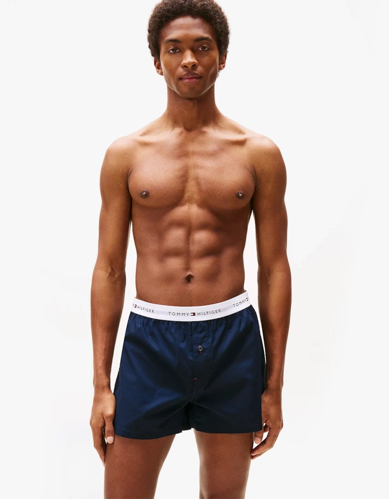 Mens 2 Pack Signature Logo Woven Boxer Shorts Navy