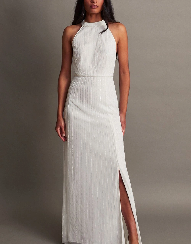 Nikita Embellished Halter Bridal Dress Ivory