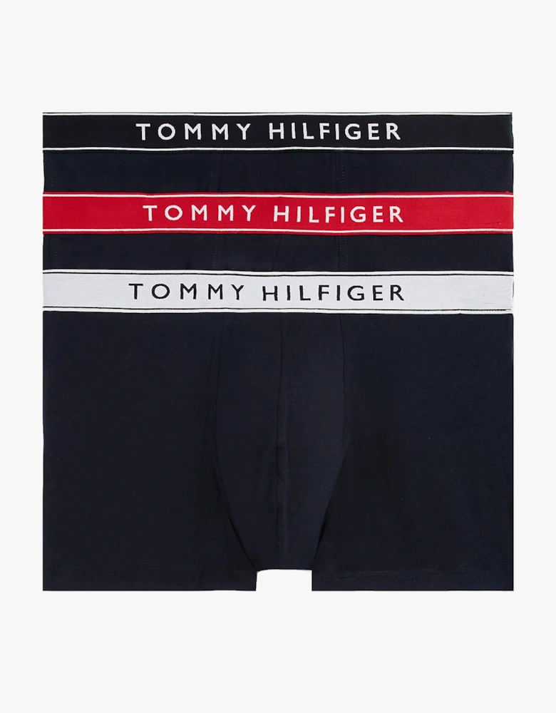 Mens 3 Pack Logo Waistband Trunks Navy