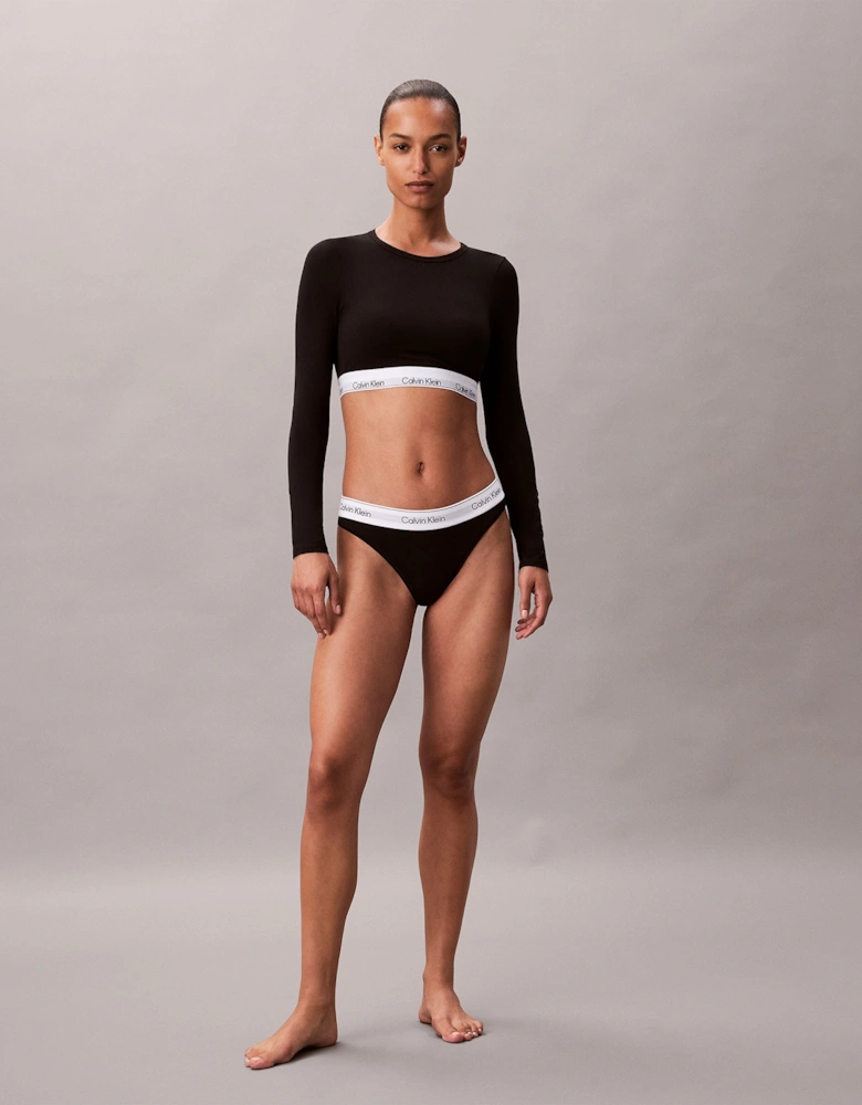 Icon Cotton Modal Womens Long Sleeve T-shirt Bralette Black