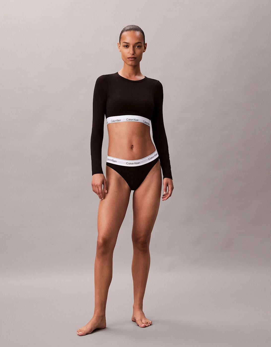 Icon Cotton Modal Womens Long Sleeve T-shirt Bralette Black