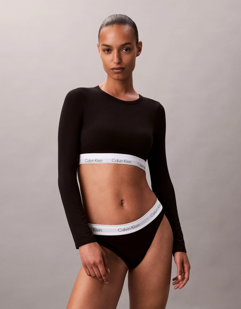 Icon Cotton Modal Womens Long Sleeve T-shirt Bralette Black