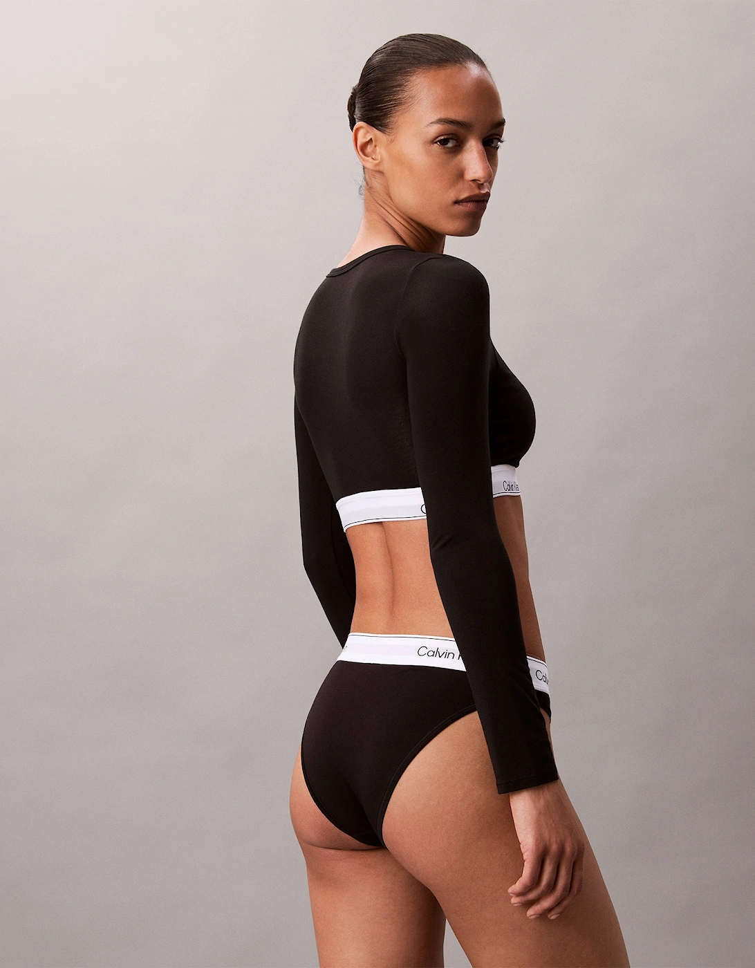 Icon Cotton Modal Womens Long Sleeve T-shirt Bralette Black