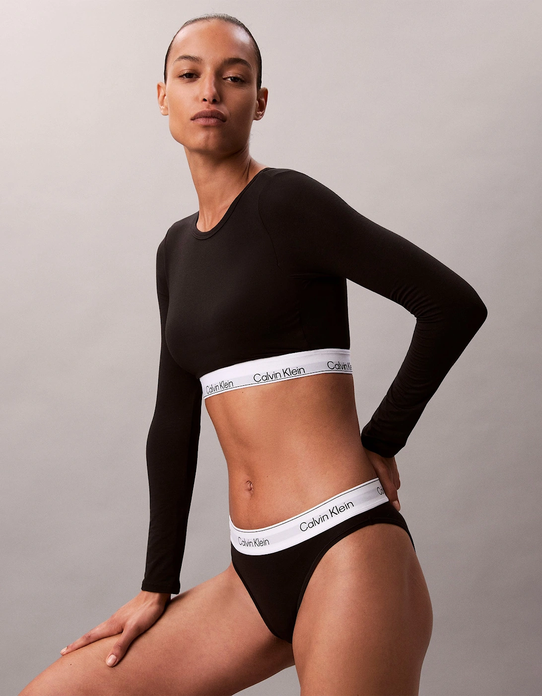 Icon Cotton Modal Womens Long Sleeve T-shirt Bralette Black