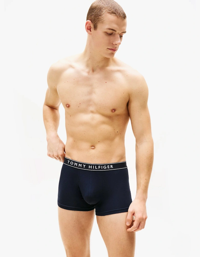 Mens 3 Pack Logo Waistband Trunks Navy